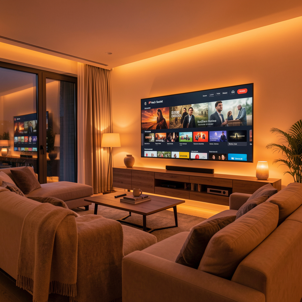 HakunaTV IPTV Deutschland 2026 auf modernem Smart TV im Wohnzimmer