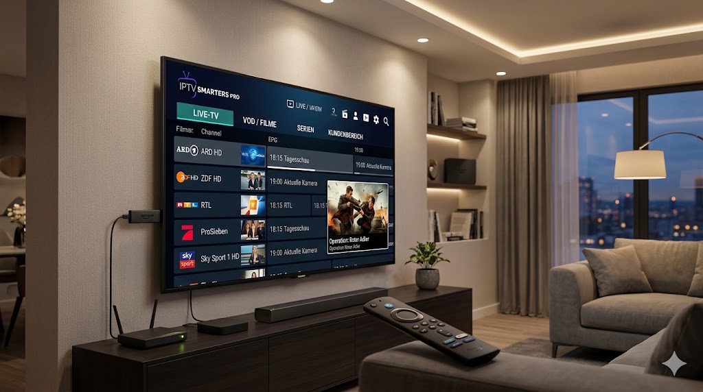 Bestes IPTV Player auf Amazon Fire TV Stick mit moderner IPTV-App auf Fernseher