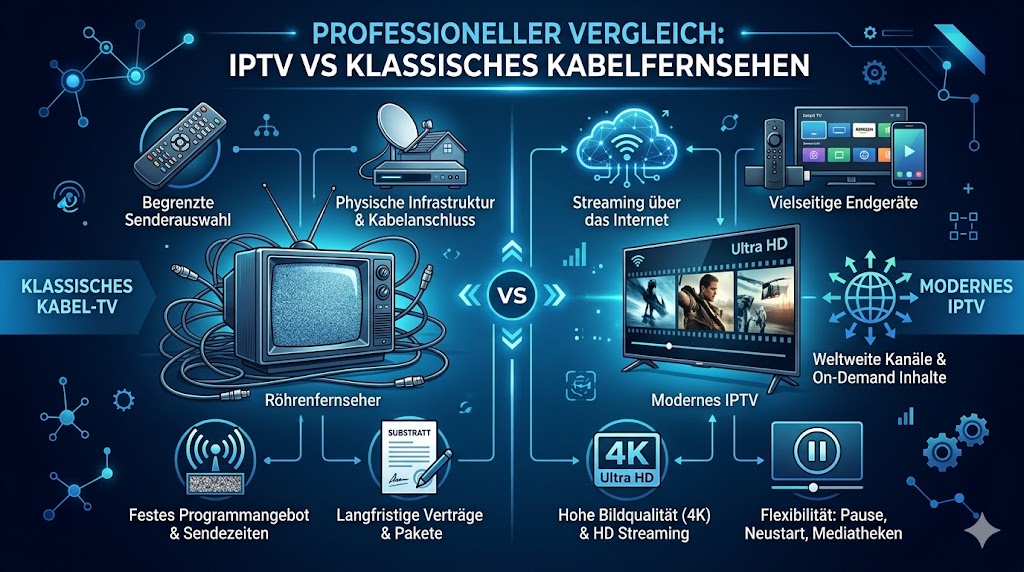 Bestes IPTV im Vergleich zu klassischem Kabelfernsehen mit modernen Streaming-Vorteilen