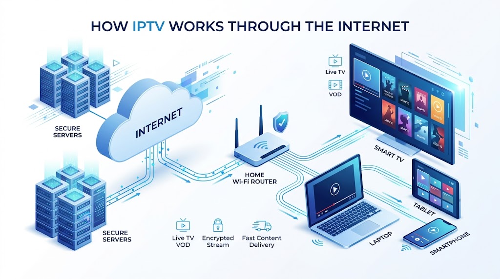 Was ist IPTV? Diagramm zur Funktionsweise von IPTV über das Internet